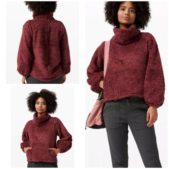 Lululemon Warm Restore Sherpa Burgundy Mock Neck Teddy Pullover Sweater M / L​​​ - Picture 1 of 10